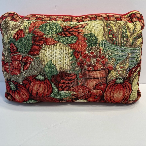 Set Of 2 Fall Autumn Thanksgiving Tapestry Throw Accent Pillows Pumpkins - Picture 4 of 9